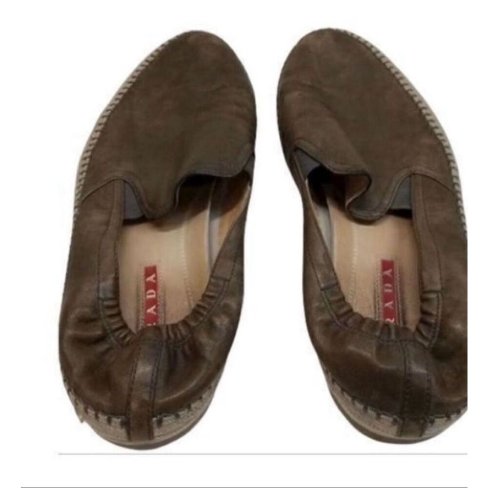Prada Size 8 Slip On Espadrille Loafers Brown Leather Minimalist Old Money - Picture 4 of 11